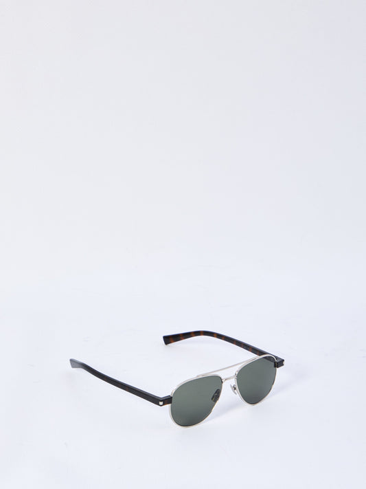SAINT LAURENT Geometric Frame Sunglasses with Green Lenses