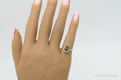 Vintage Yellow Amber Modern Sterling Silver Ring - Size 4.75