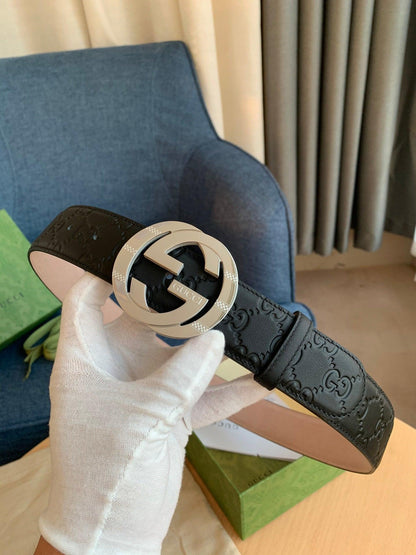 GUCCI Embellished coated-canvas and leather belt 'Black'