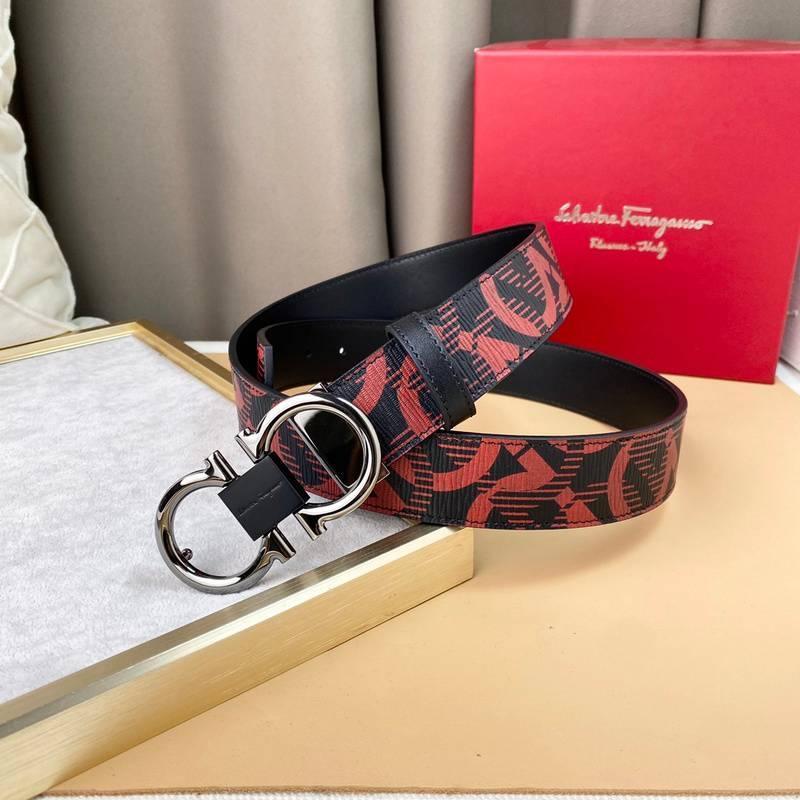 Salvatore Ferragamo Adjustable & Reversible Logo All Over Men Belt 'Red/Black'