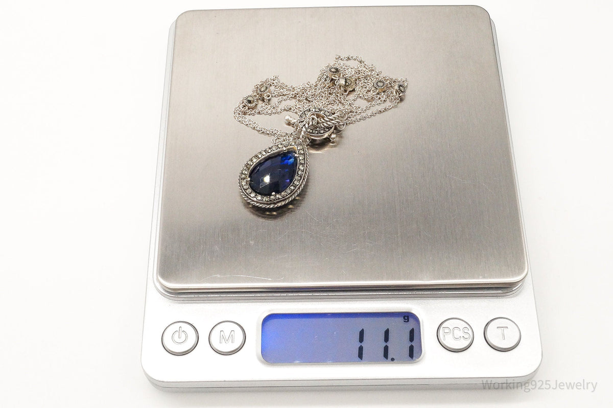 Designer Judith Jack Blue Stone Marcasite Sterling Silver Necklace