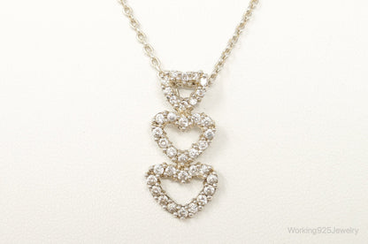 Vintage Open Hearts Cubic Zirconia Sterling Silver Necklace
