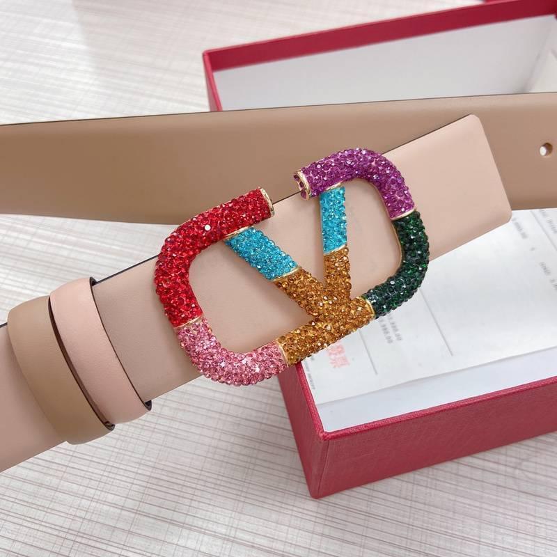 VALENTINO GARAVANI V logo Rainbow Reversible Leather Belt 'Beige/Light Brown'