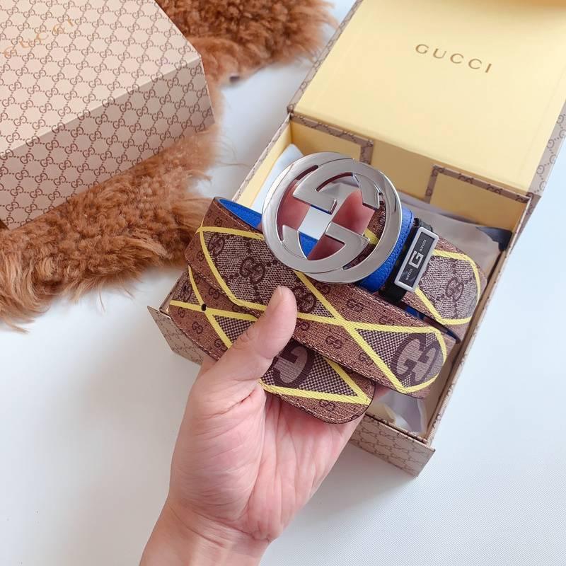 GUCCI Embellished coated-canvas and leather belt 'Brown'