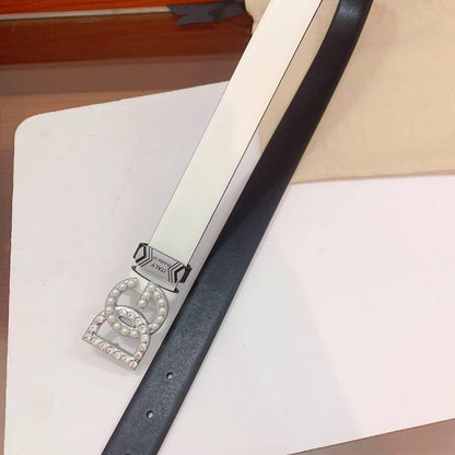Dolce Gabbana Calfskin belt with bejeweled DG logo 'White'