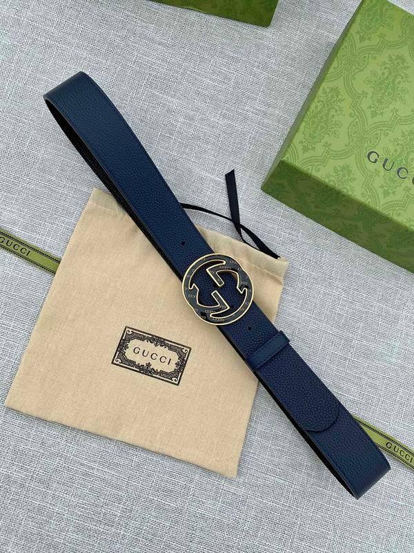 GUCCI Embellished coated-canvas and leather belt 'Blue'