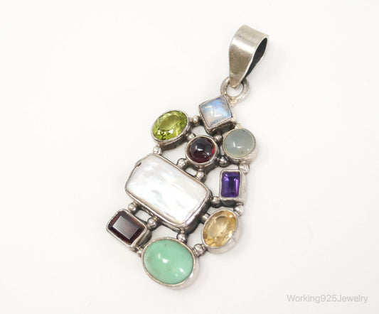 Vintage Multi Gem Sterling Silver Necklace Pendant — photo 1 of 10
