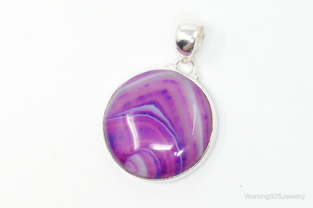 Vintage Designer TGGC Large Pink Agate Sterling Silver Necklace Pendant