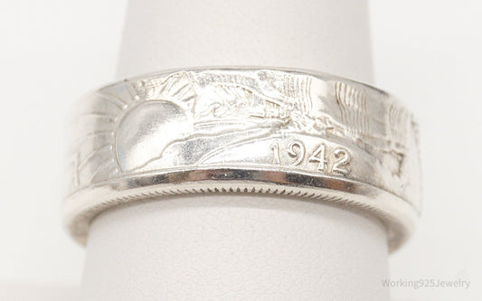 Vintage 1942 Half Dollar Silver Ring - Size 9