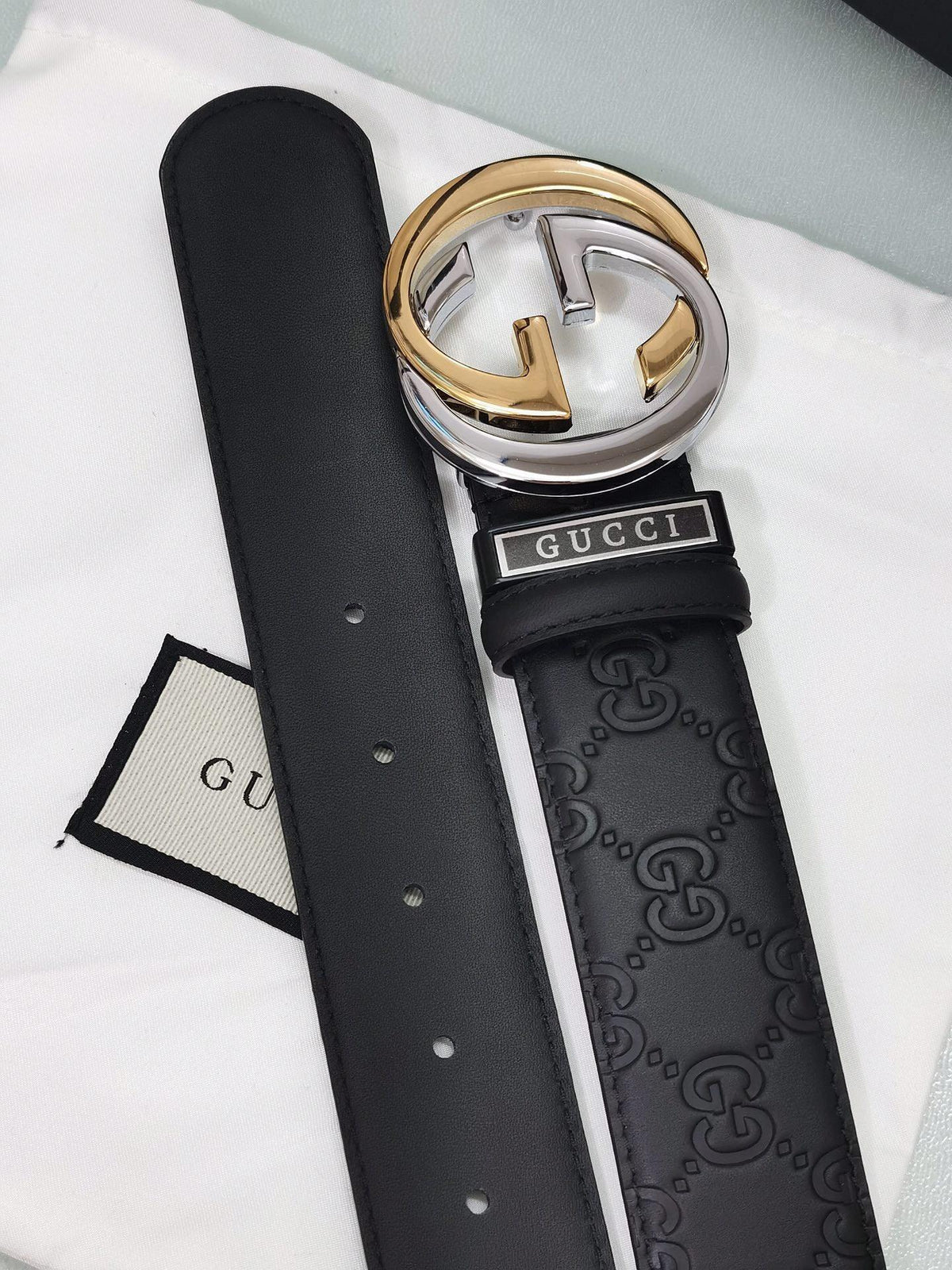 GUCCI Embellished coated-canvas and leather belt 'Black'