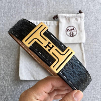 Hermes Men Gold Buckle Belt 'Black'