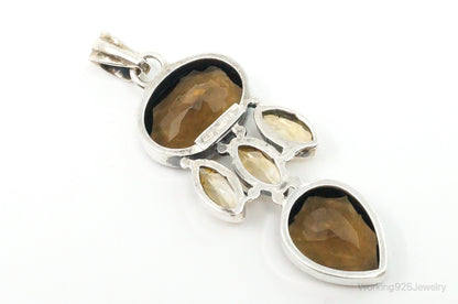 Vintage Large Smoky Topaz Citrine Sterling Silver Pendant