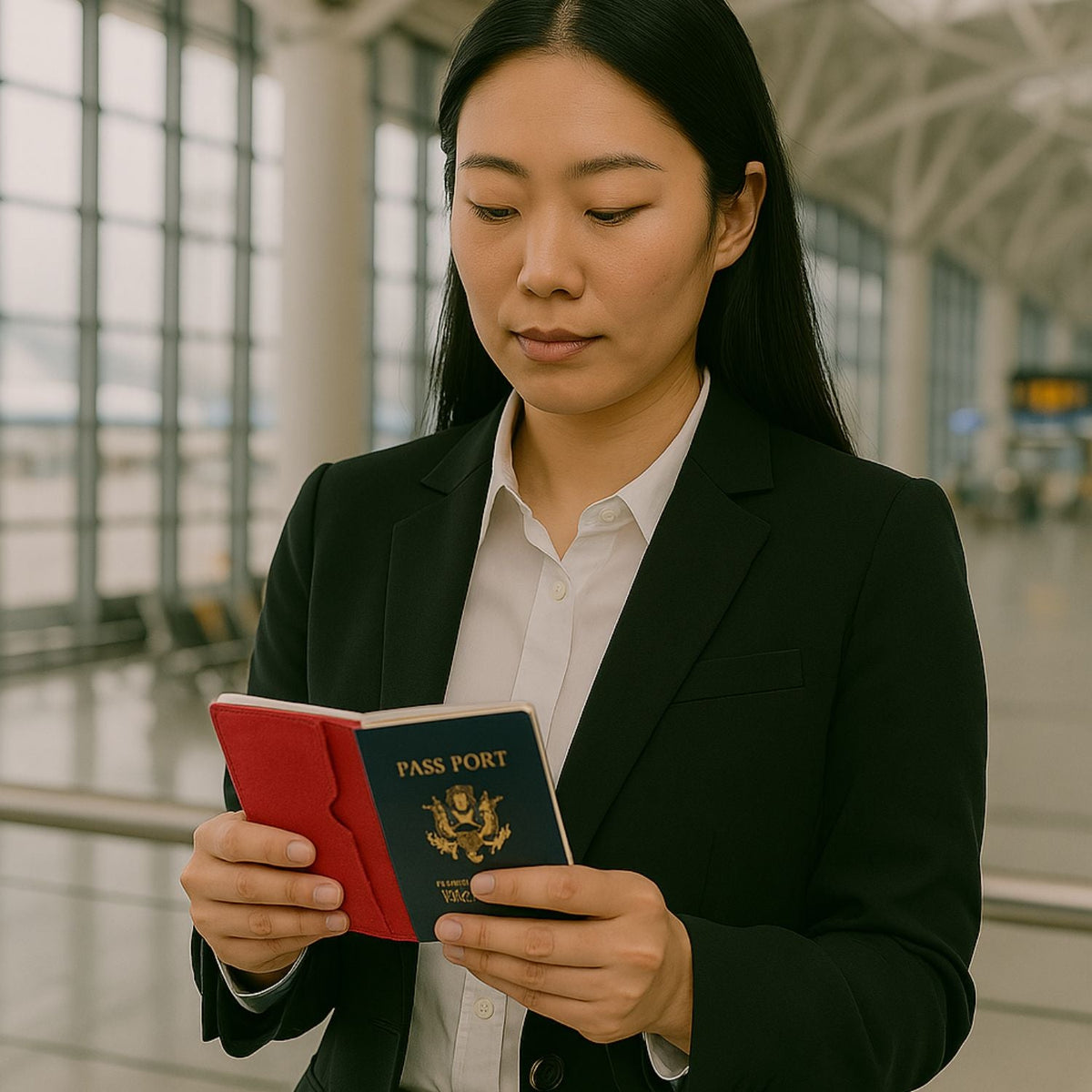Leather Passport Holder - Red - Milan