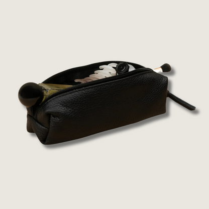 Elegant Leather Makeup Bag - Black - Aurora