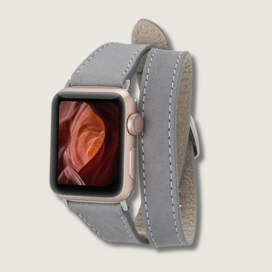 Luxury Double Wrap Grey Leather Apple Watch Band - San Diego