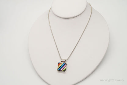 Vintage Rainbow Dichroic Glass Sterling Silver Necklace