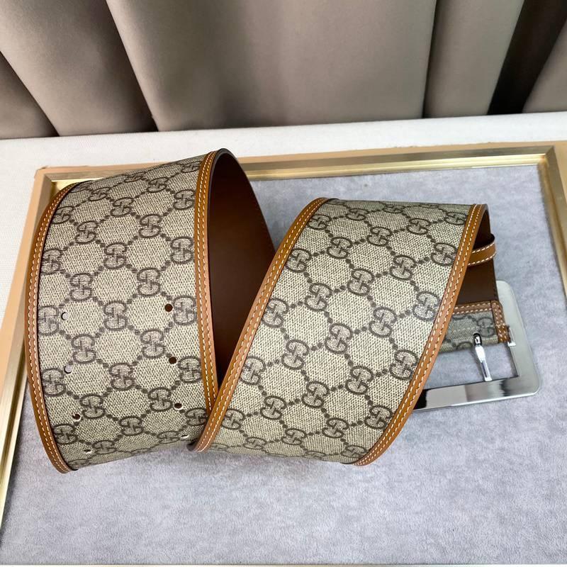 GUCCI Embellished coated-canvas and leather Women belt 'Beige'