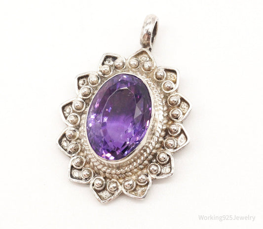 Vintage Large Amethyst Sterling Silver Pendant
