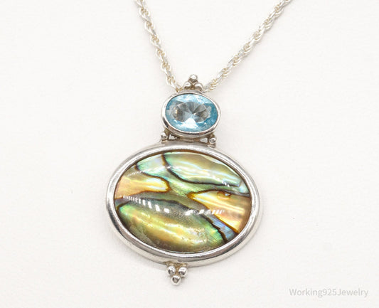 Vintage Paua Abalone Shell Blue Topaz Sterling Silver Necklace