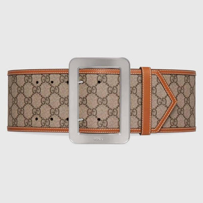 GUCCI Embellished coated-canvas and leather Women belt 'Beige'