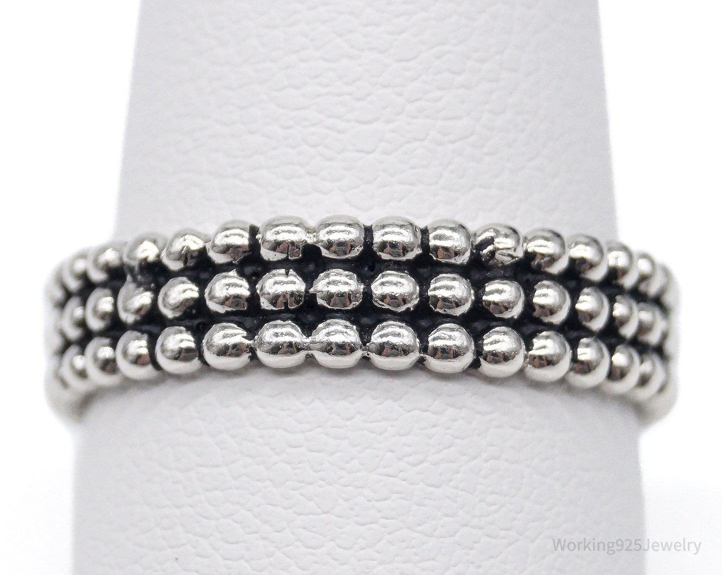 Vintage Triple Beaded Row Style Sterling Silver Band Ring - Size 9