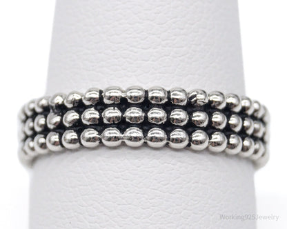 Vintage Triple Beaded Row Style Sterling Silver Band Ring - Size 9