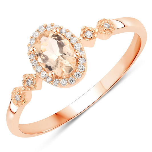 0.48 Carat Genuine Morganite and White Diamond 10K Rose Gold Ring — photo 1 of 4