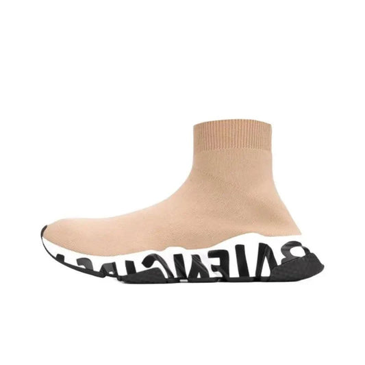 Balenciaga Speed Graffiti Sneakers 'Beige Knit With White And Black Graffiti Sole Unit'