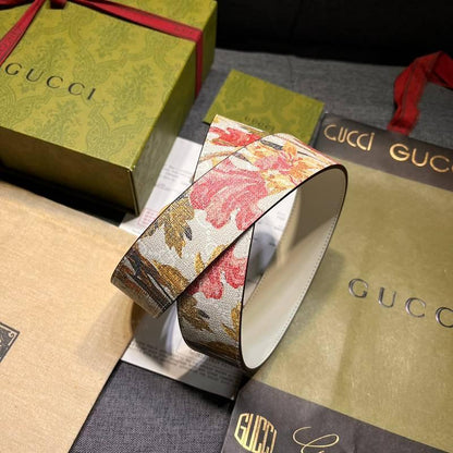 Gucci Guccissima Leather Floral Print Double Gold G Buckle Woman Belt 'Multicolor'