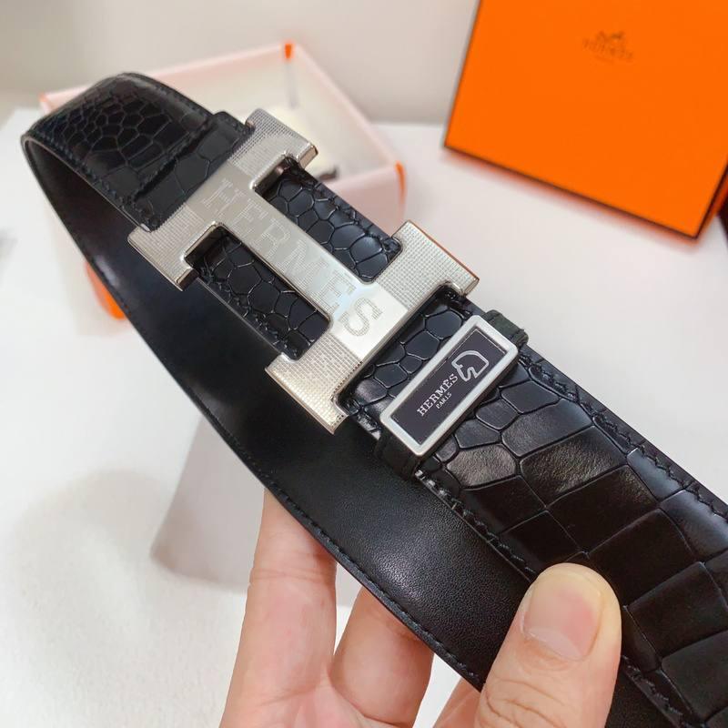 Hermès Silver 'H' Buckle Belt – Luxury Black Leather for Men