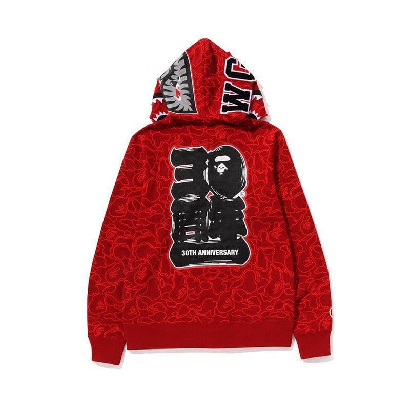 BAPE Line Camo Shark Full Zip Hoodie A Bathing Ape 'Red'