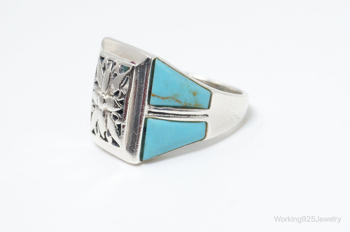 Vintage Thai Designer Turquoise Sterling Silver Ring SZ 7.75