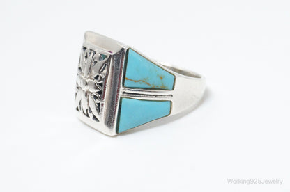 Vintage Thai Designer Turquoise Sterling Silver Ring SZ 7.75