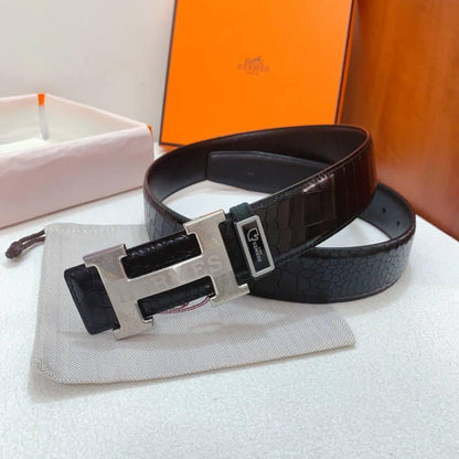 Hermès Silver 'H' Buckle Belt – Luxury Black Leather for Men