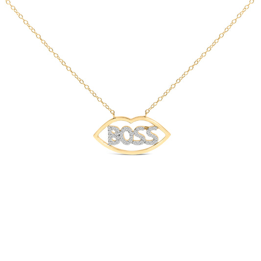 14K Yellow Gold Plated Silver 1/4 Cttw Diamond "Boss" Pendant Necklace - 18 Inch