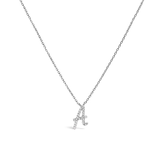 10K White Gold Diamond Accent "A" Initial Script Style Pendant Necklace — photo 1 of 10