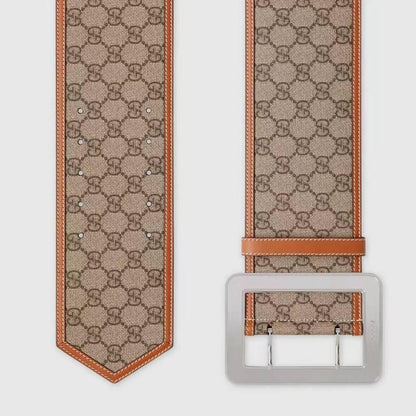 GUCCI Embellished coated-canvas and leather Women belt 'Beige'