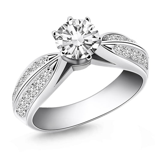 14k White Gold Cathedral Double Row Pave Diamond Engagement Ring — photo 1 of 4