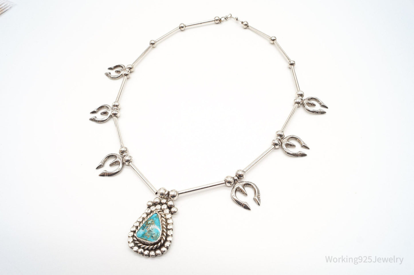 Vintage Native American Turquoise Silver Necklace
