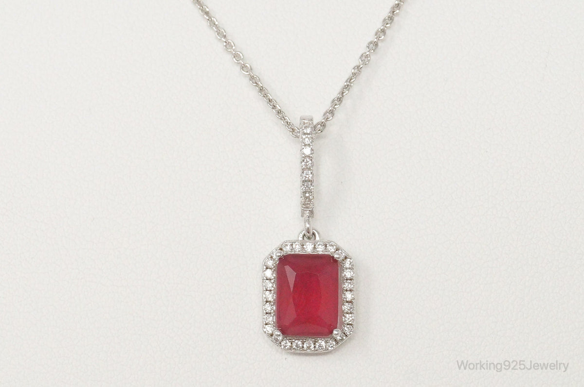 Vintage Art Deco Ruby Cubic Zirconia Sterling Silver Necklace