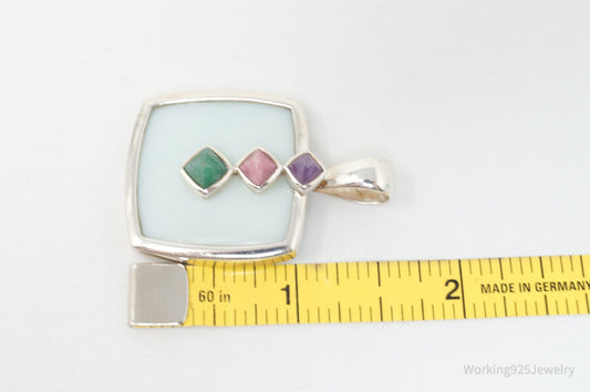 Designer Whitney Kelly Designs Multi Color Jade Sterling Silver Necklace Pendant