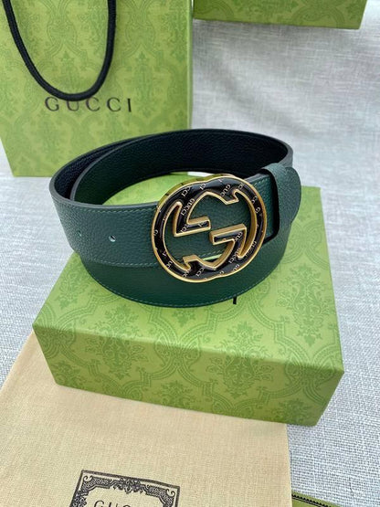 GUCCI Embellished coated-canvas and leather belt 'Green'