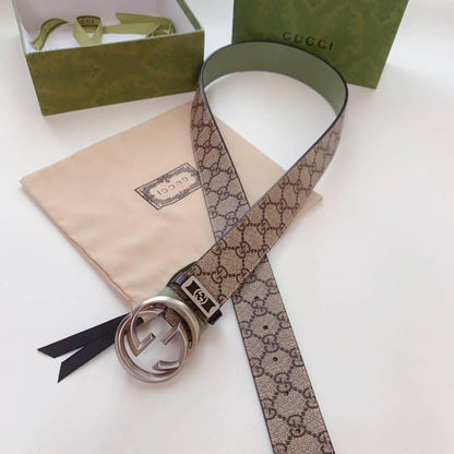 GUCCI Embellished coated-canvas and leather belt 'Beige'