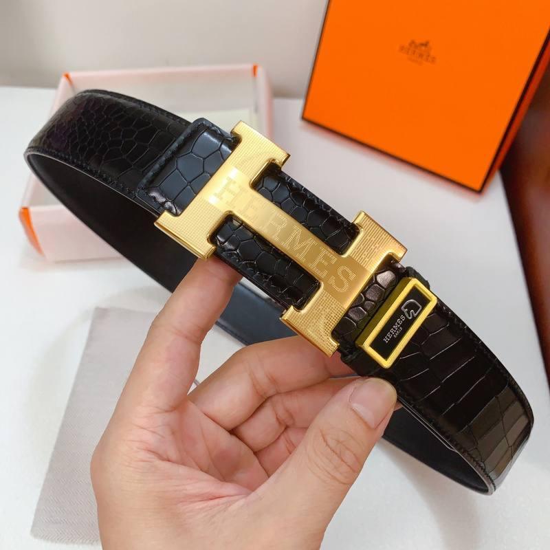Hermes Men Gold Buckle Belt 'Black'