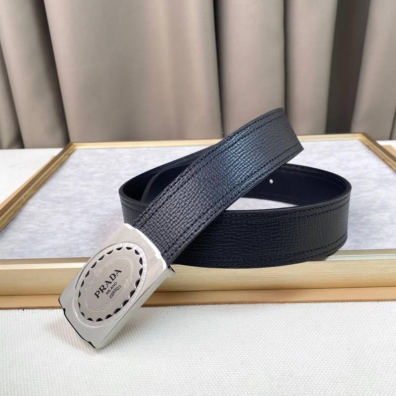 Prada Leather Belt Brushed Silver Buckle 'Black'