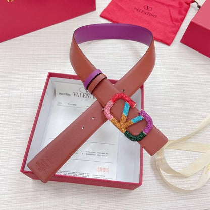 VALENTINO GARAVANI V logo Rainbow Reversible Leather Belt 'Brown/Purple'
