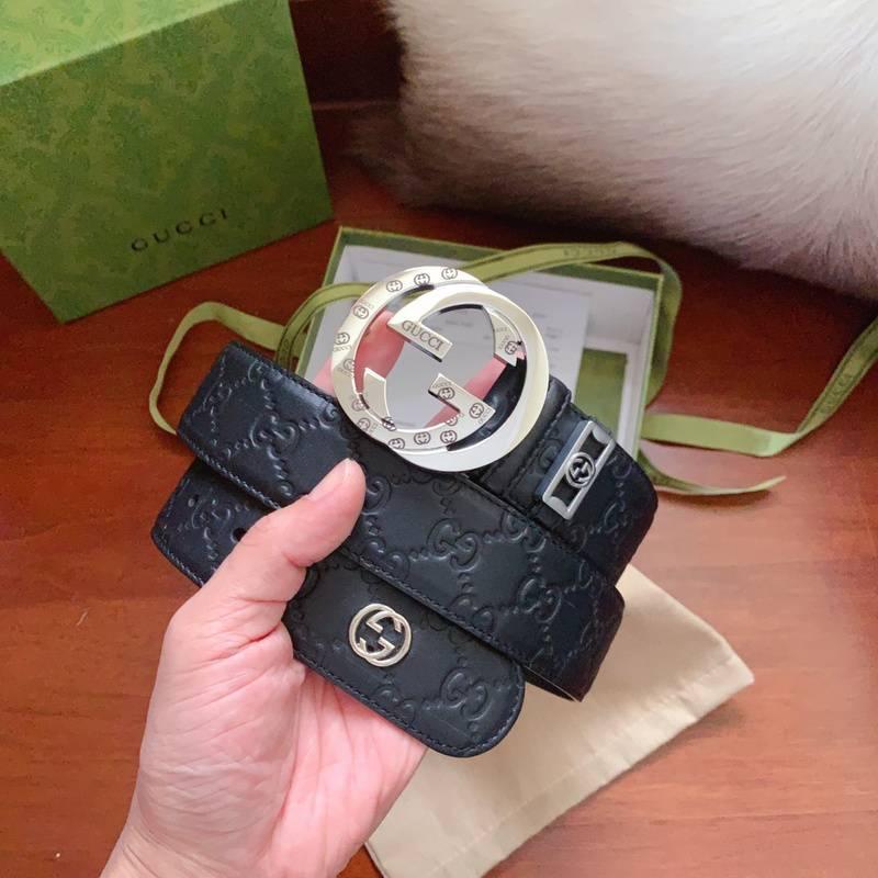 GUCCI Embellished coated-canvas and leather belt 'Black'