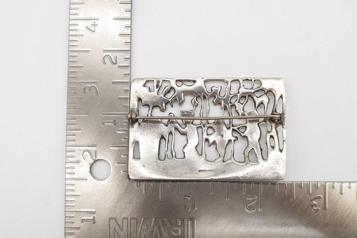 Large Rare Antique Wine Harvest / Making Wine Sterling Silver Brooch Pin