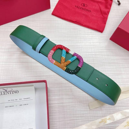 VALENTINO GARAVANI V logo Rainbow Reversible Leather Belt 'Sky Blue/Green'