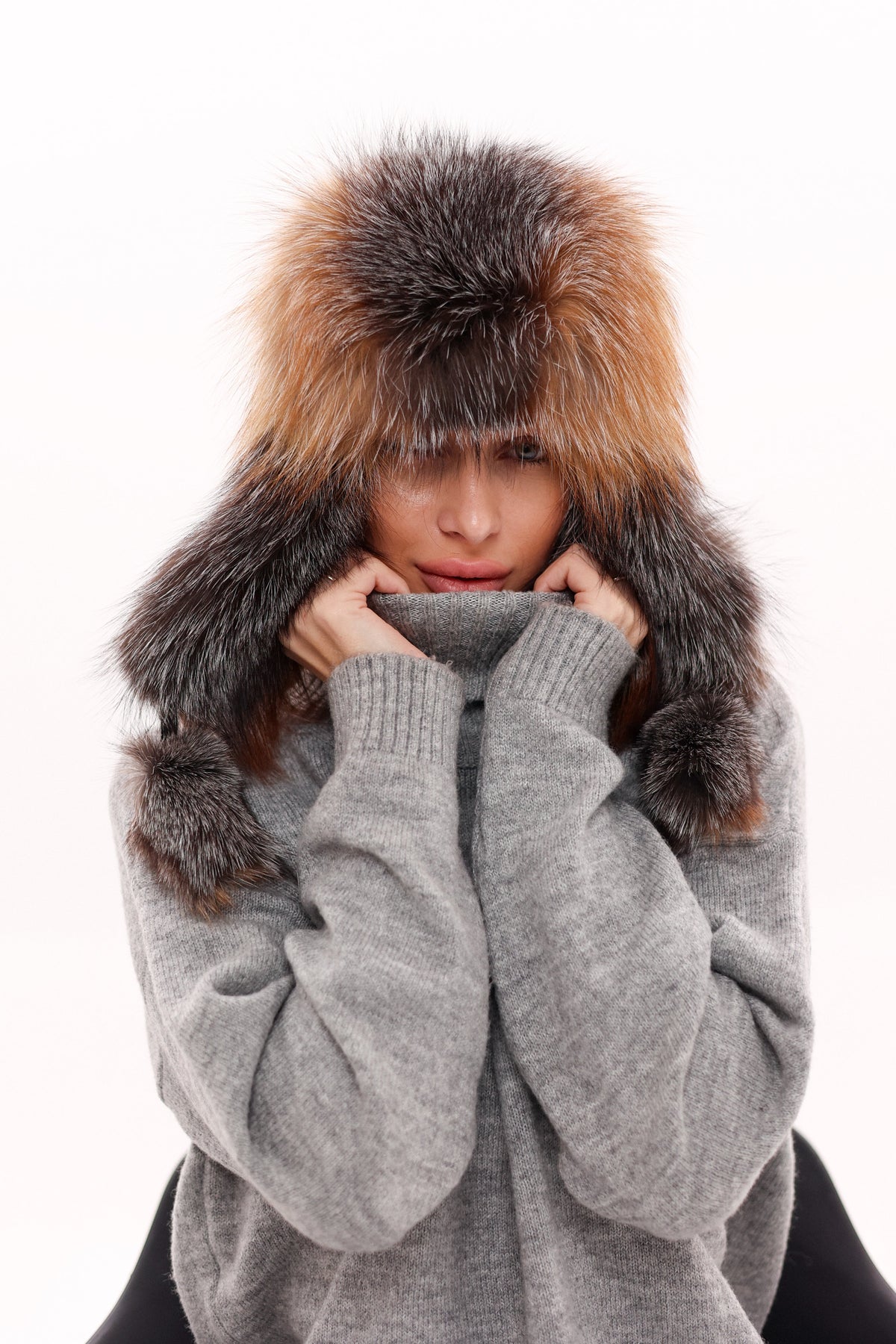 Genuine Silver Fox Fur Genuine Leather Hat